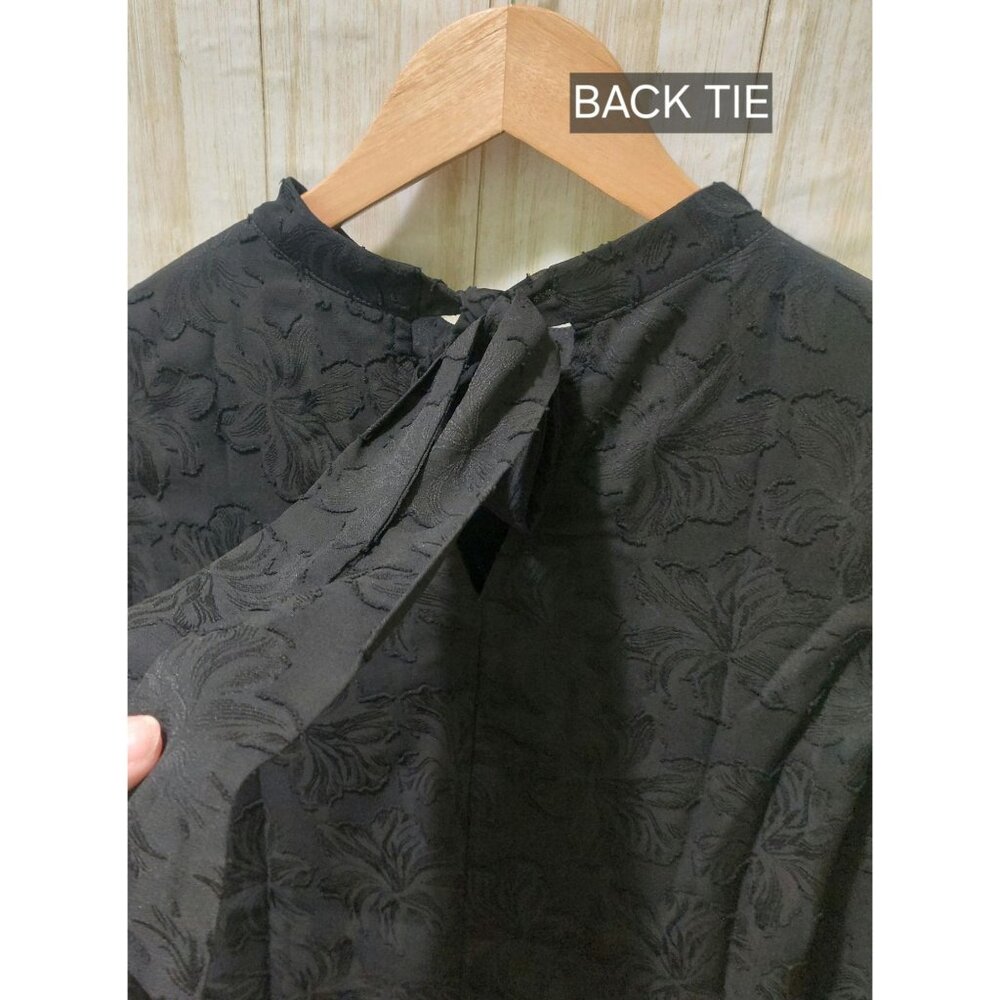 NWT Voy Black Floral Textured Sleeveless Dress W/ Ruffle Sleeves~Lined~SMALL - Picture 6 of 10
